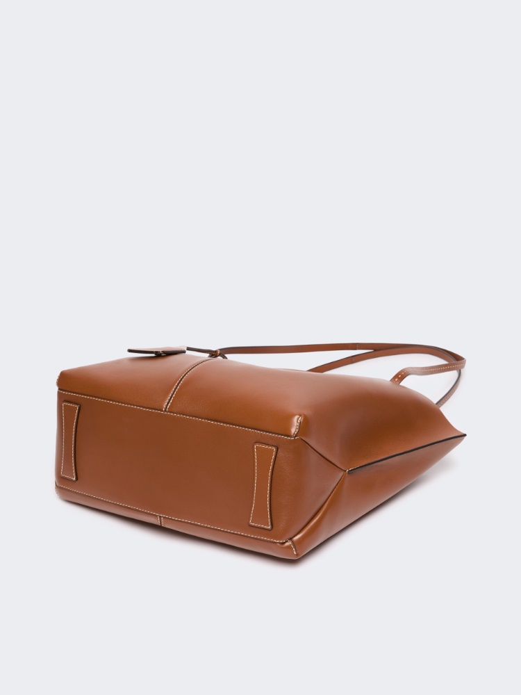 Double nappa leather shopper bag - AMBER BROWN - 4