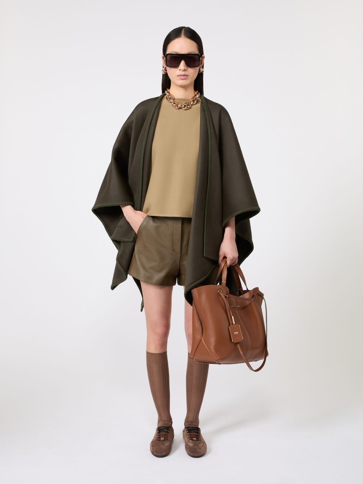 Double nappa leather shopper bag + AMBER BROWN - Max Mara