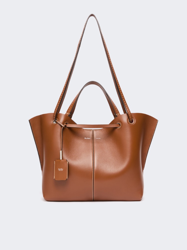 Double nappa leather shopper bag - AMBER BROWN