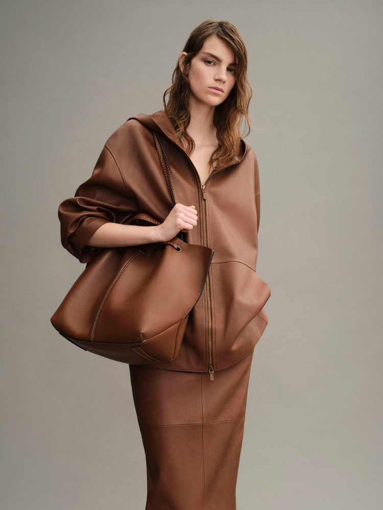 Double nappa leather shopper bag + AMBER BROWN - Max Mara