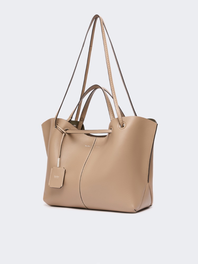 Double nappa leather shopper bag - MUD - 2
