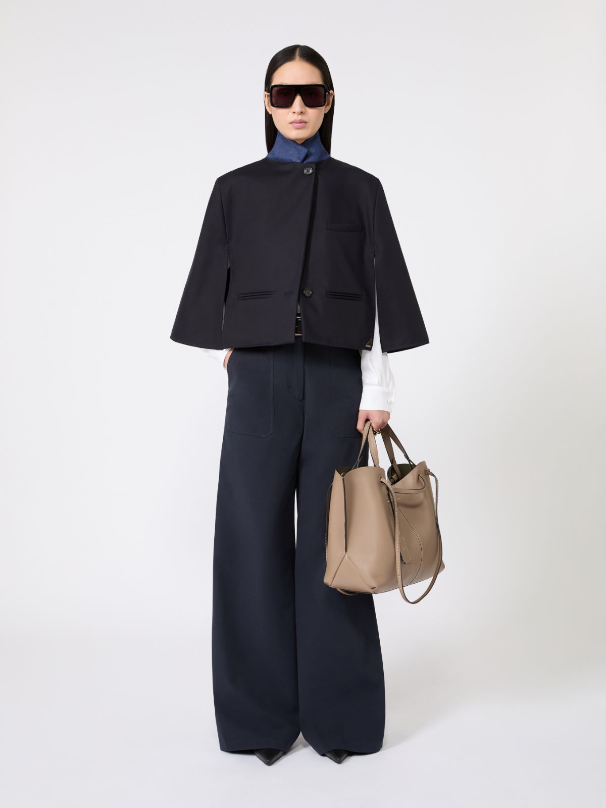 Double nappa leather shopper bag - MUD