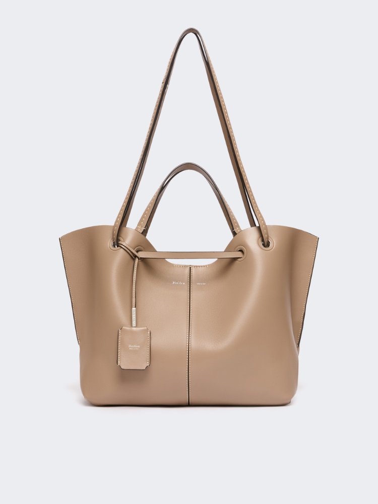 Double nappa leather shopper bag - MUD - 1