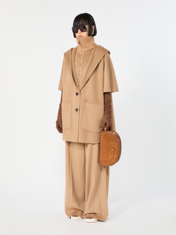 Suede and leather handbag - AMBER BROWN