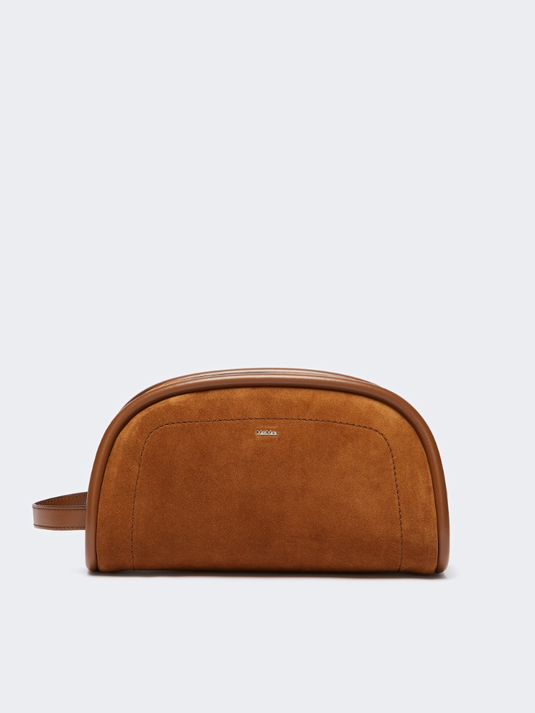 Suede and leather handbag - AMBER BROWN