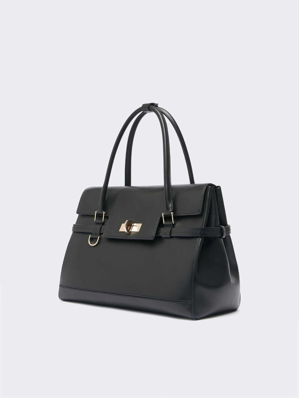 Natural leather handbag - BLACK - 2