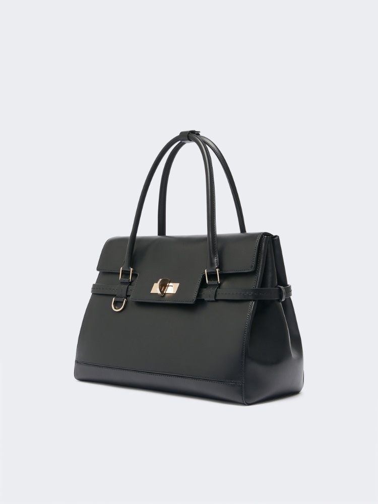 Natural leather handbag - BLACK - 2