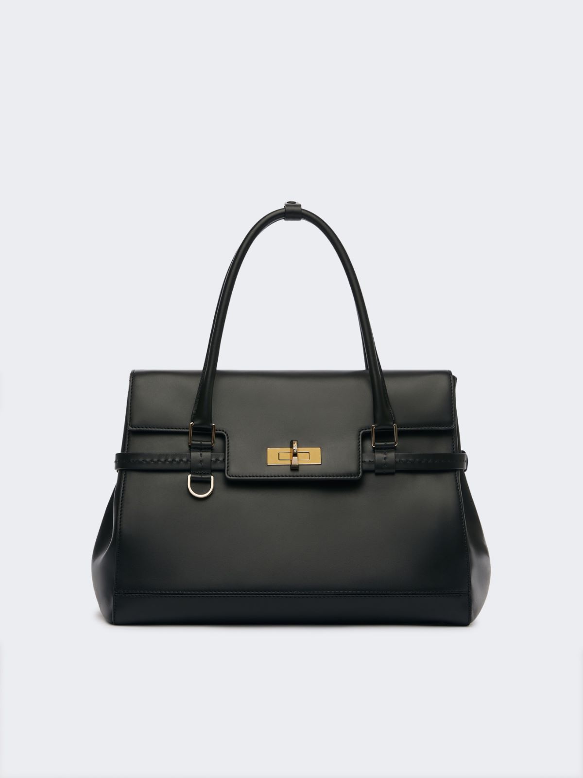 Natural leather handbag - BLACK