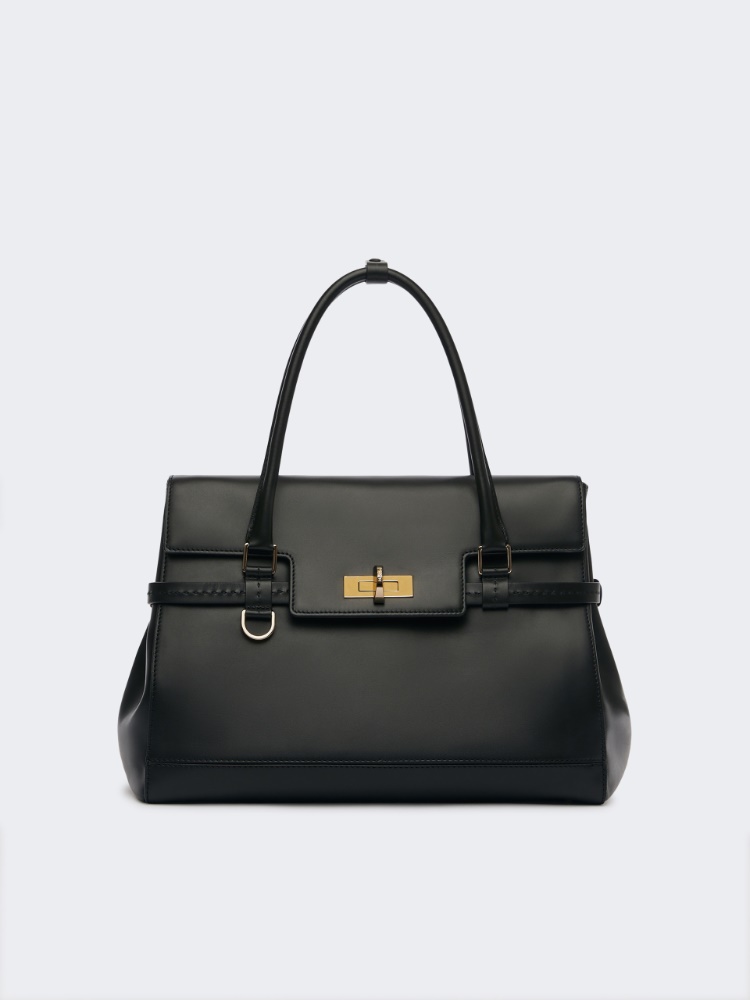 Natural leather handbag - BLACK - 1