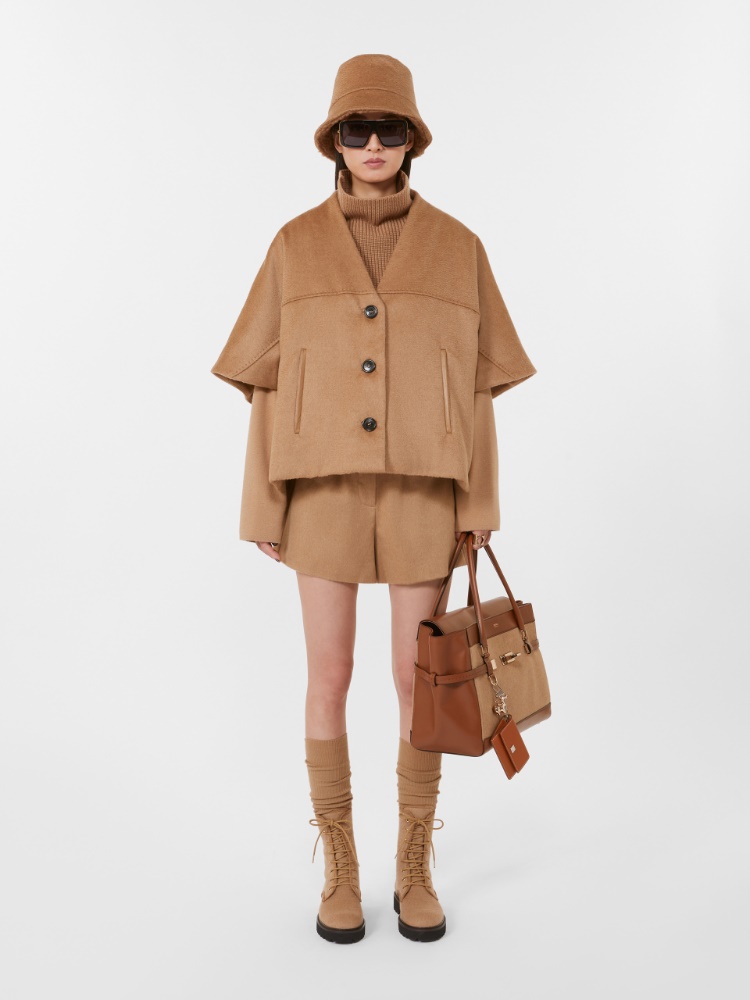 Camel and leather handbag - CAMEL - 6