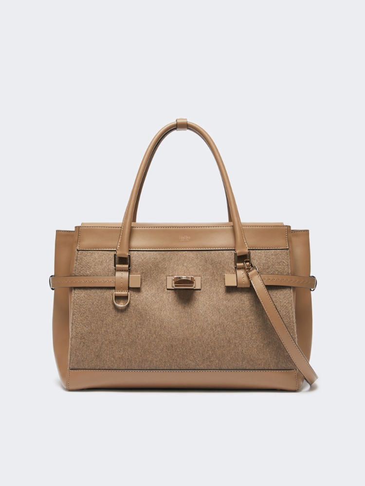 Cashmere and leather handbag - BROWN - 3