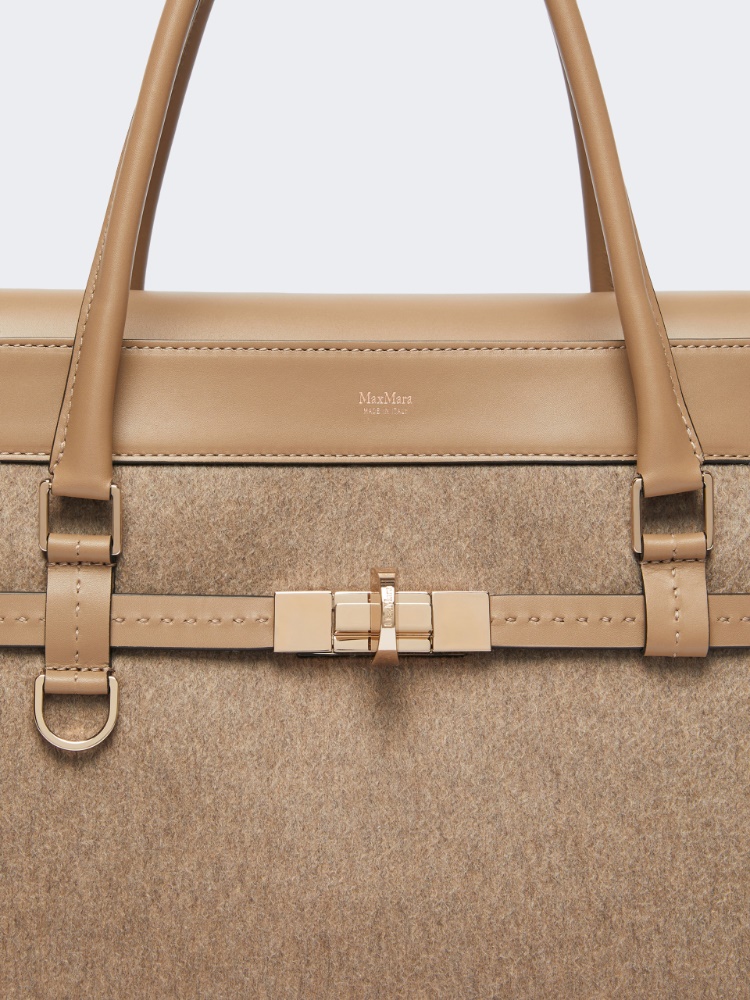 Cashmere and leather handbag - BROWN - 5