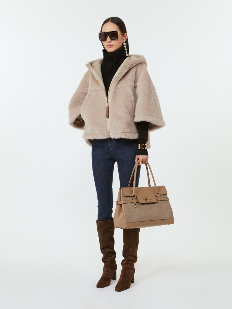 Cashmere and leather handbag - BROWN