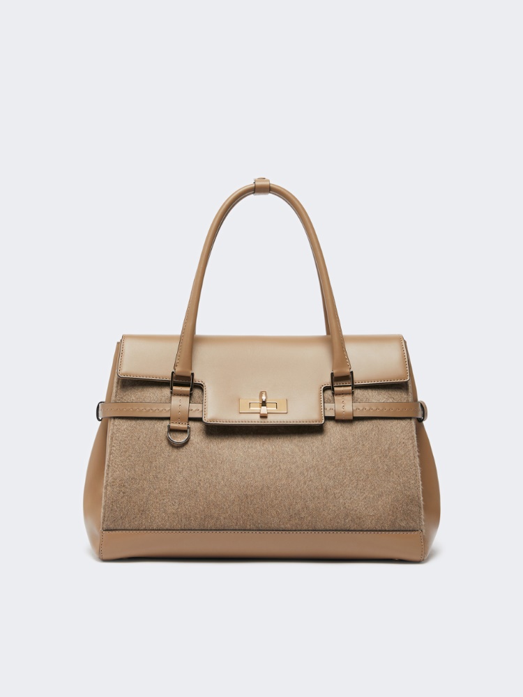 Cashmere and leather handbag - BROWN
