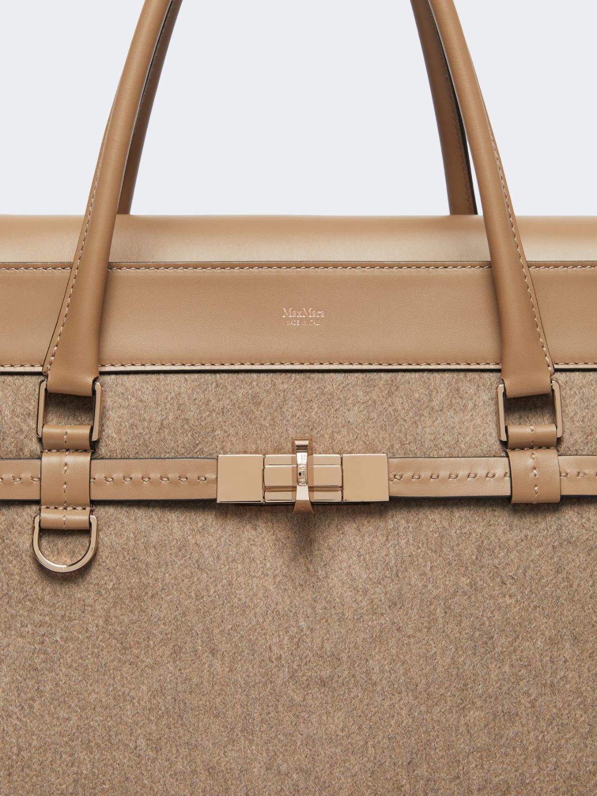 Large cashmere and leather handbag - BROWN - 5