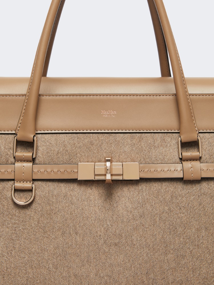 Large cashmere and leather handbag - BROWN - 5