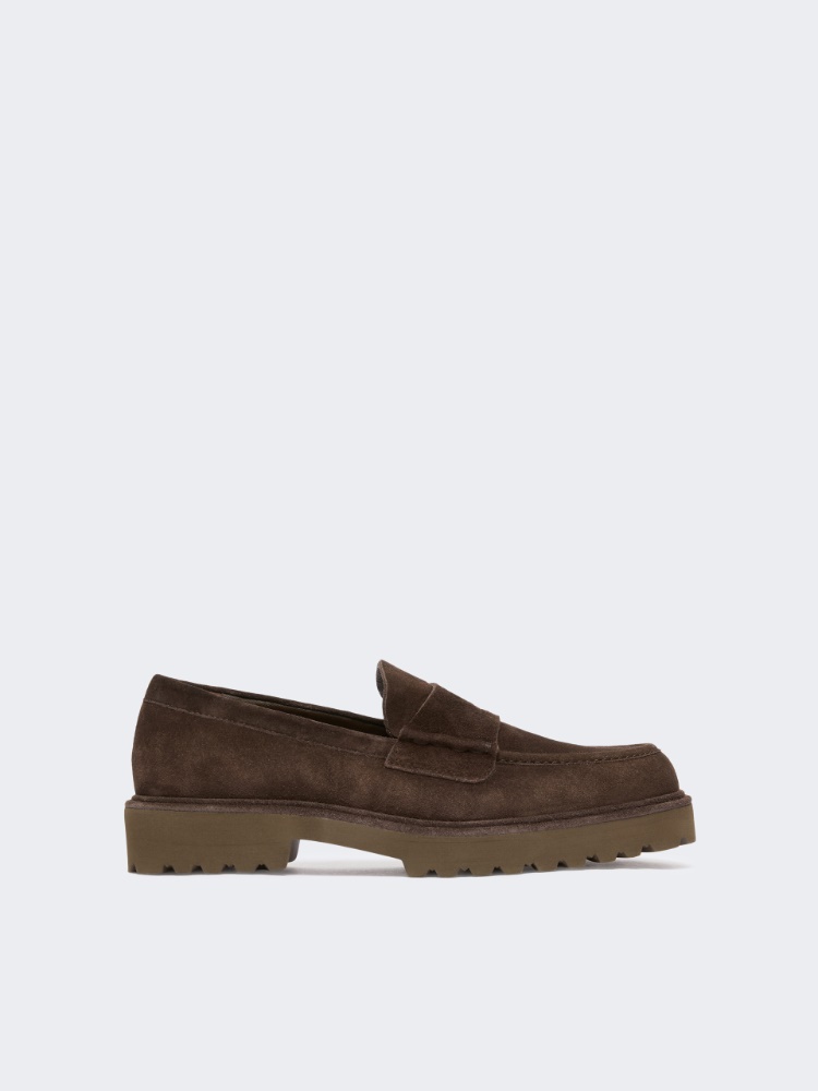Split calf leather loafers - DARK BROWN