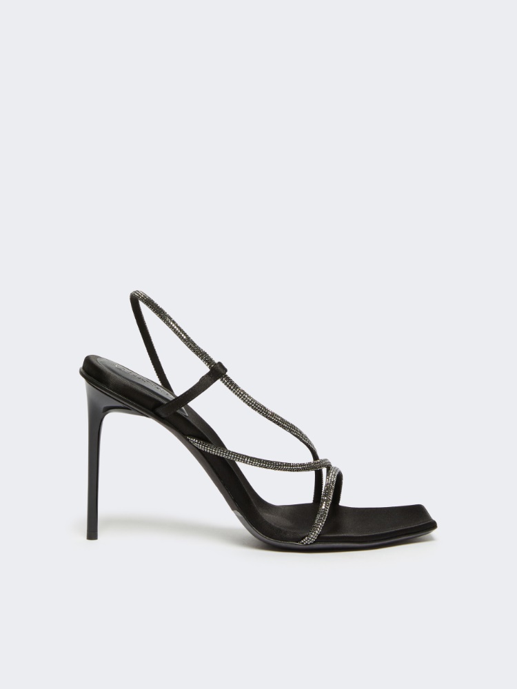 Satin and crystal sandals - BLACK