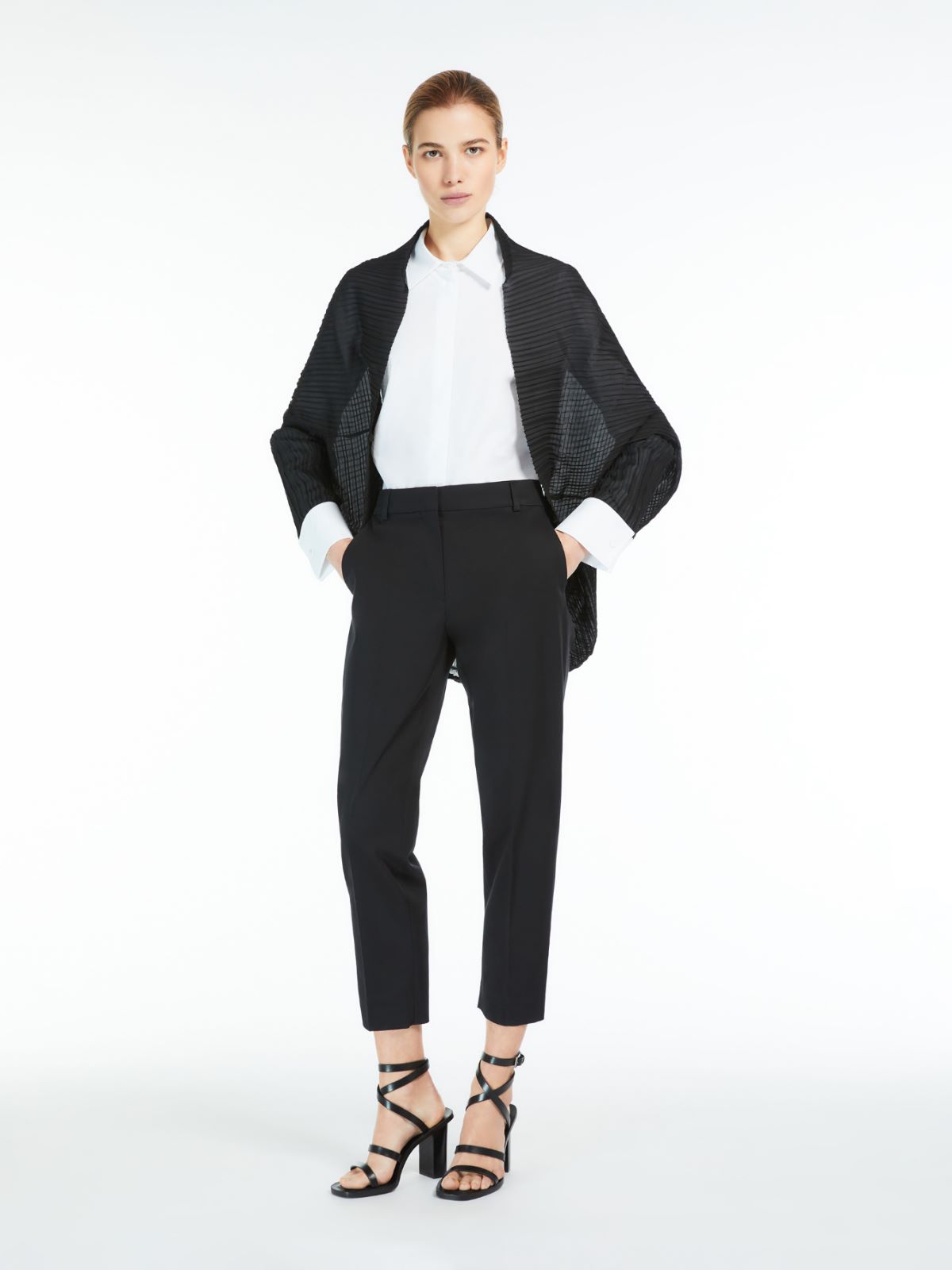 Pleated fabric shrug - BLACK