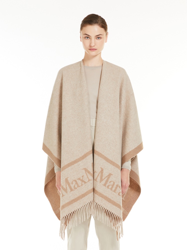 Jacquard wool poncho - BEIGE - 2