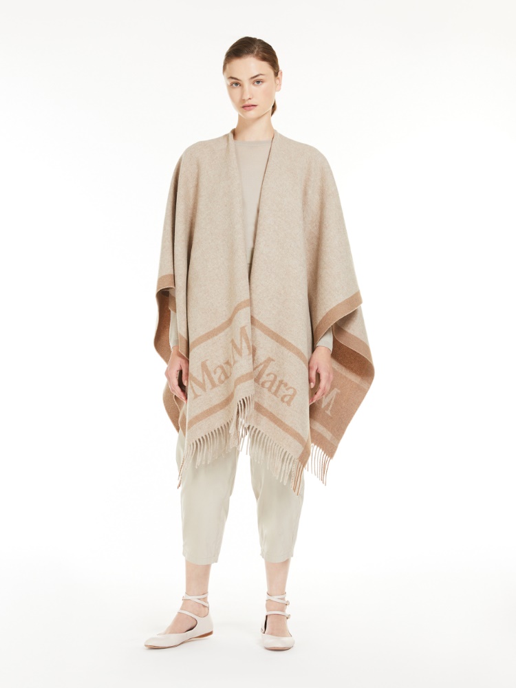 Jacquard wool poncho - BEIGE - 1
