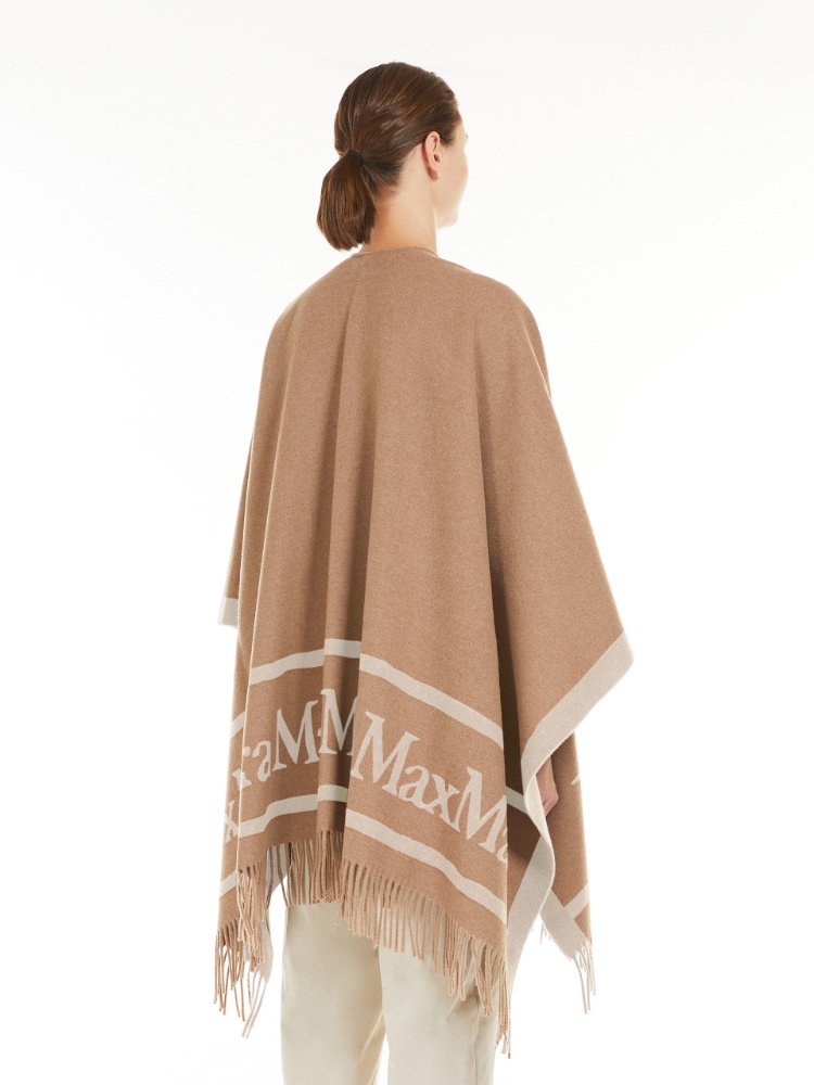 Jacquard wool poncho - CAMEL - 3