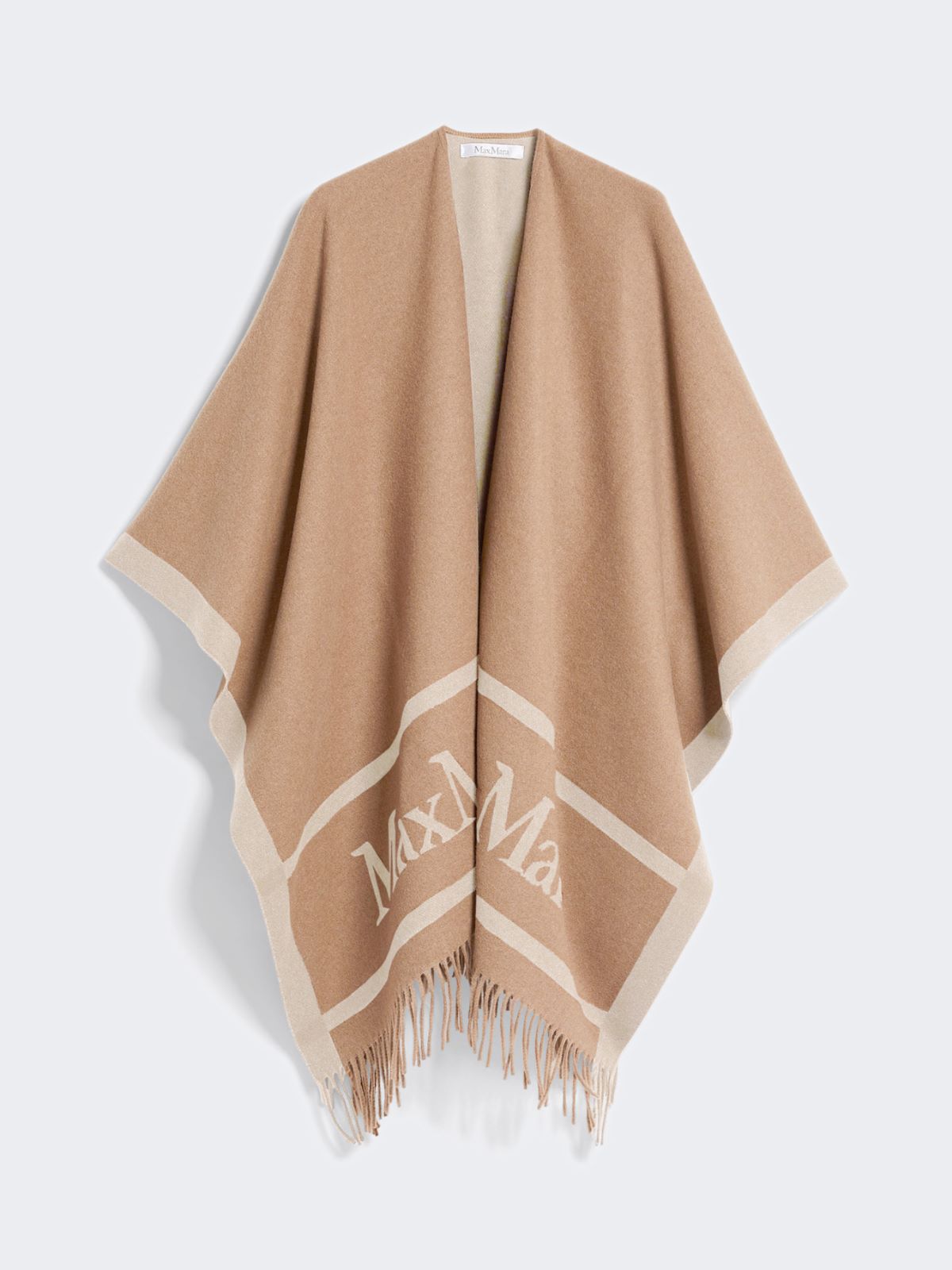 Jacquard wool poncho - CAMEL - 4