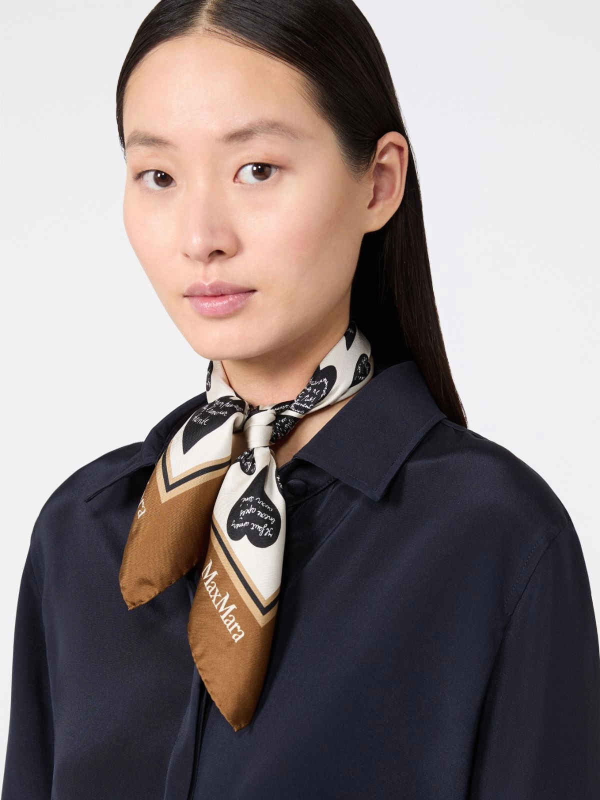Printed silk twill scarf + TOBACCO - Max Mara