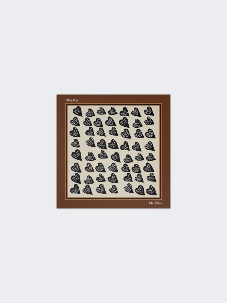 Printed silk twill scarf - TOBACCO - 1