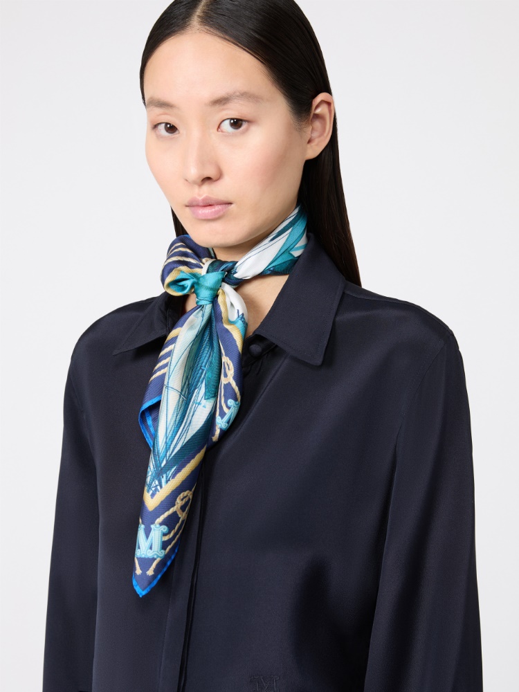 Printed silk foulard - SKY BLUE - 4