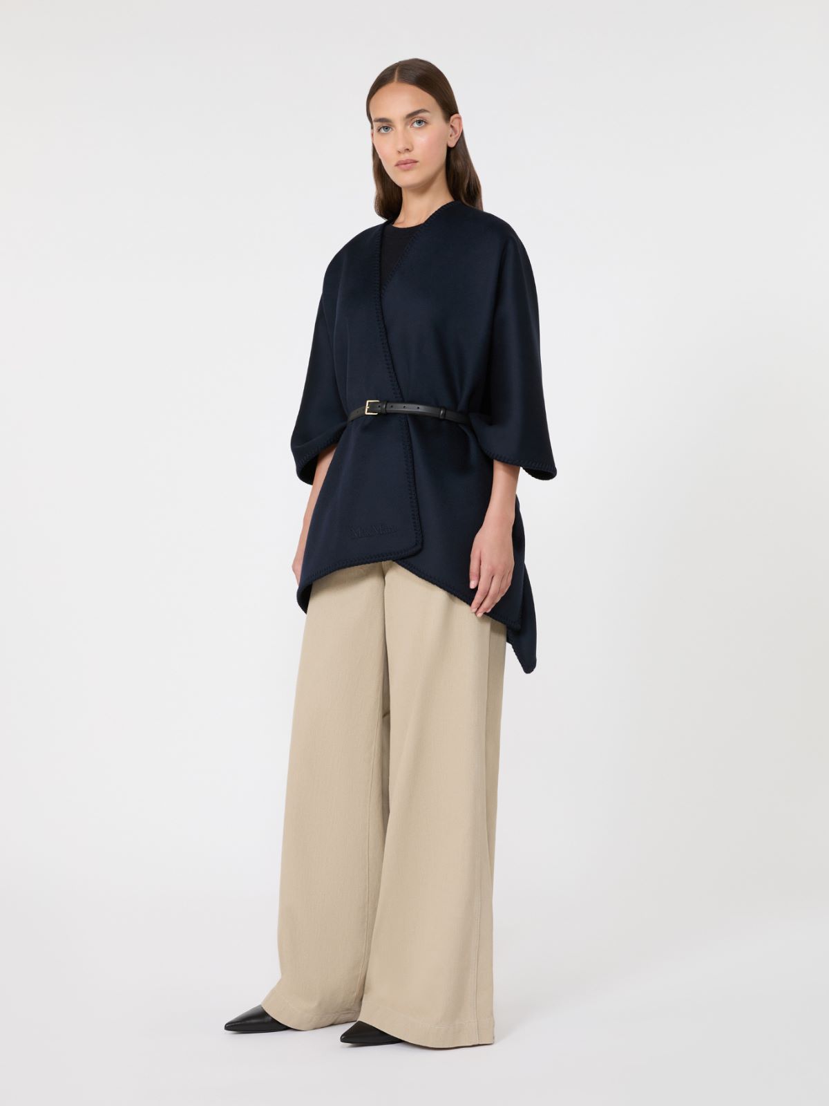 Cape en drap double de laine - BLEU NUIT