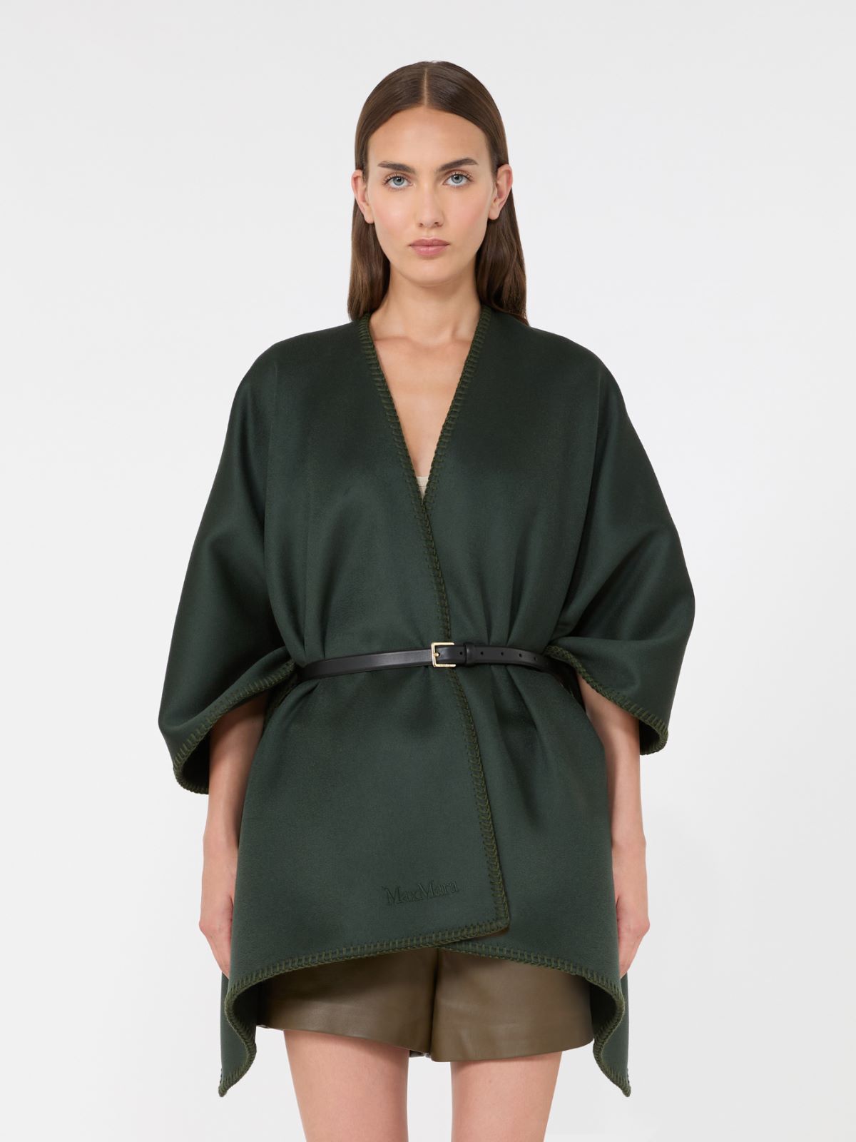 Double wool broadcloth cloak - MOSS GREEN - Max Mara - 2