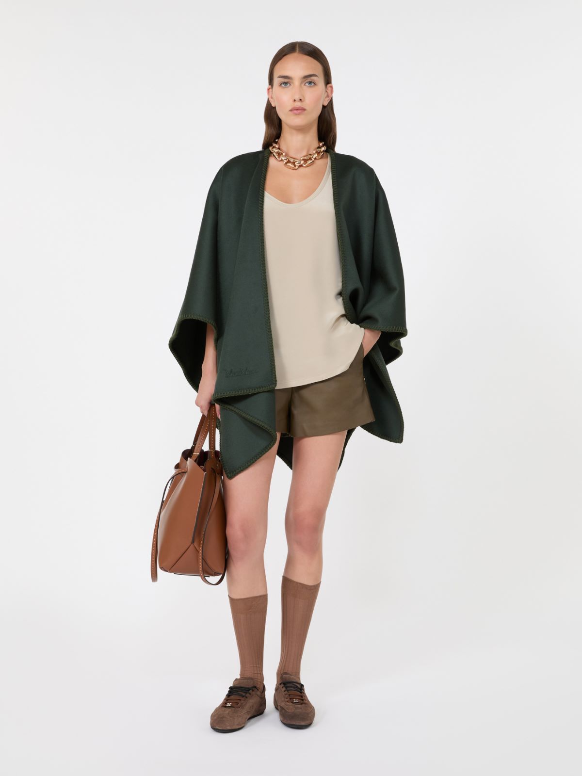 Double wool broadcloth cloak + MOSS GREEN - Max Mara