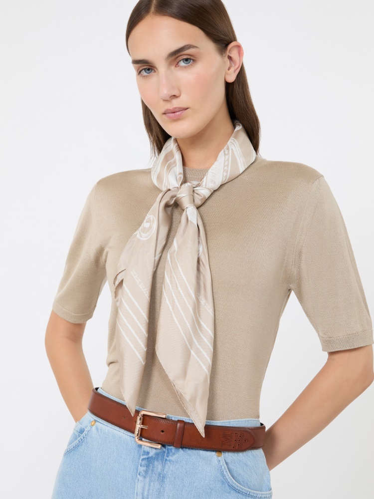 Printed silk twill oversized scarf + SAND - Max Mara