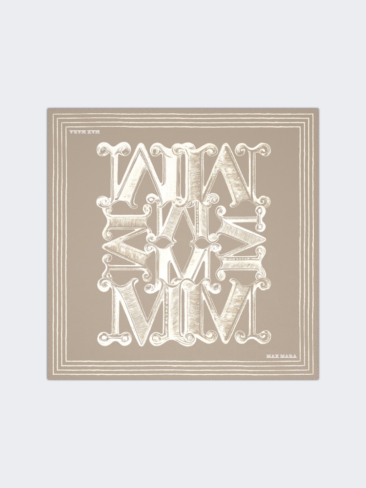 Printed silk twill oversized scarf - SAND