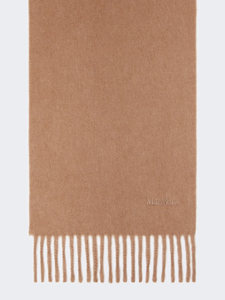 Wool scarf with embroidery - CAMEL - 1