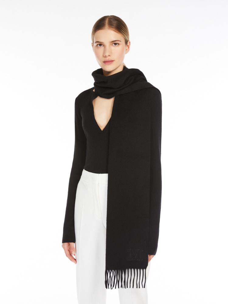 Cashmere stole with Monogram embroidery - BLACK