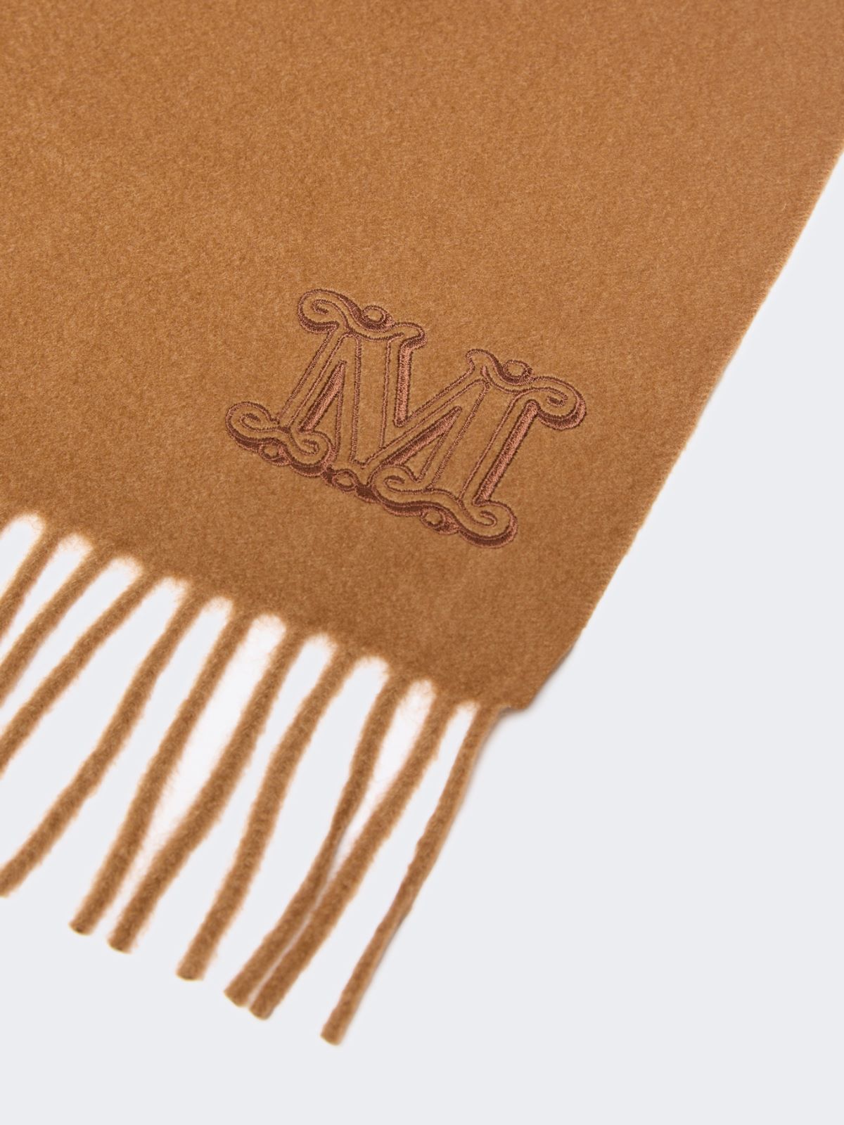 Monogram-embroidered cashmere stole - TOBACCO - 2