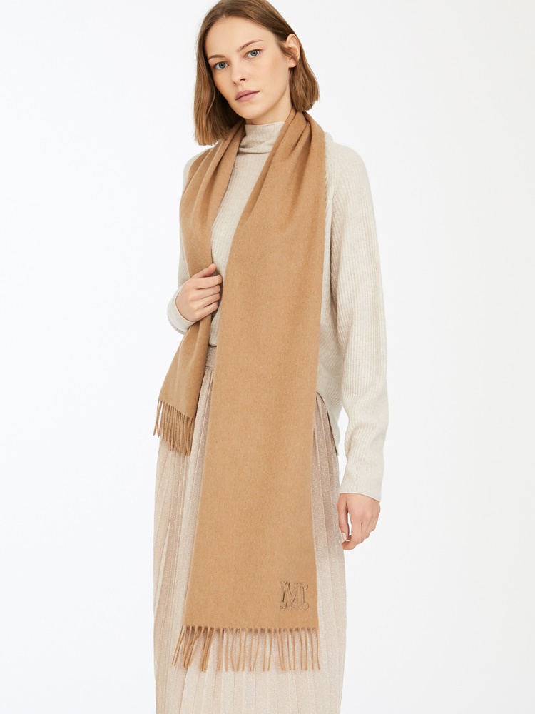 Monogram-embroidered camel stole - CAMEL