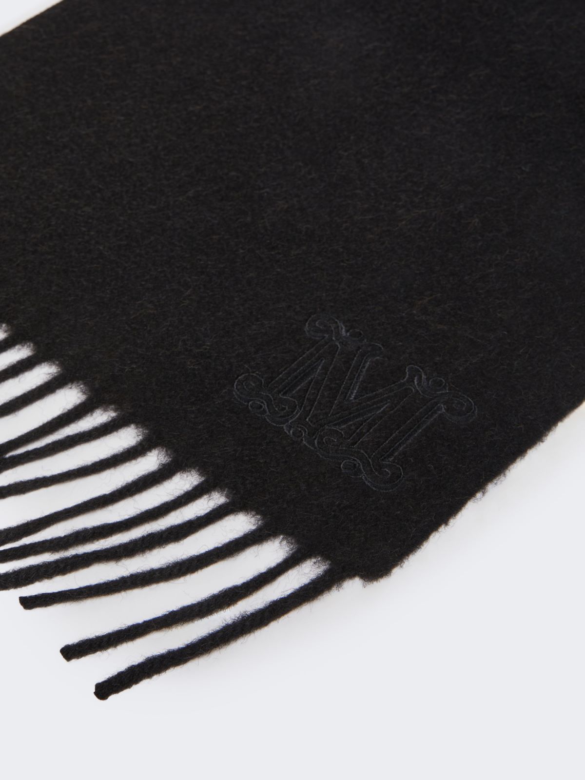 Monogram-embroidered camel stole - BLACK - 2