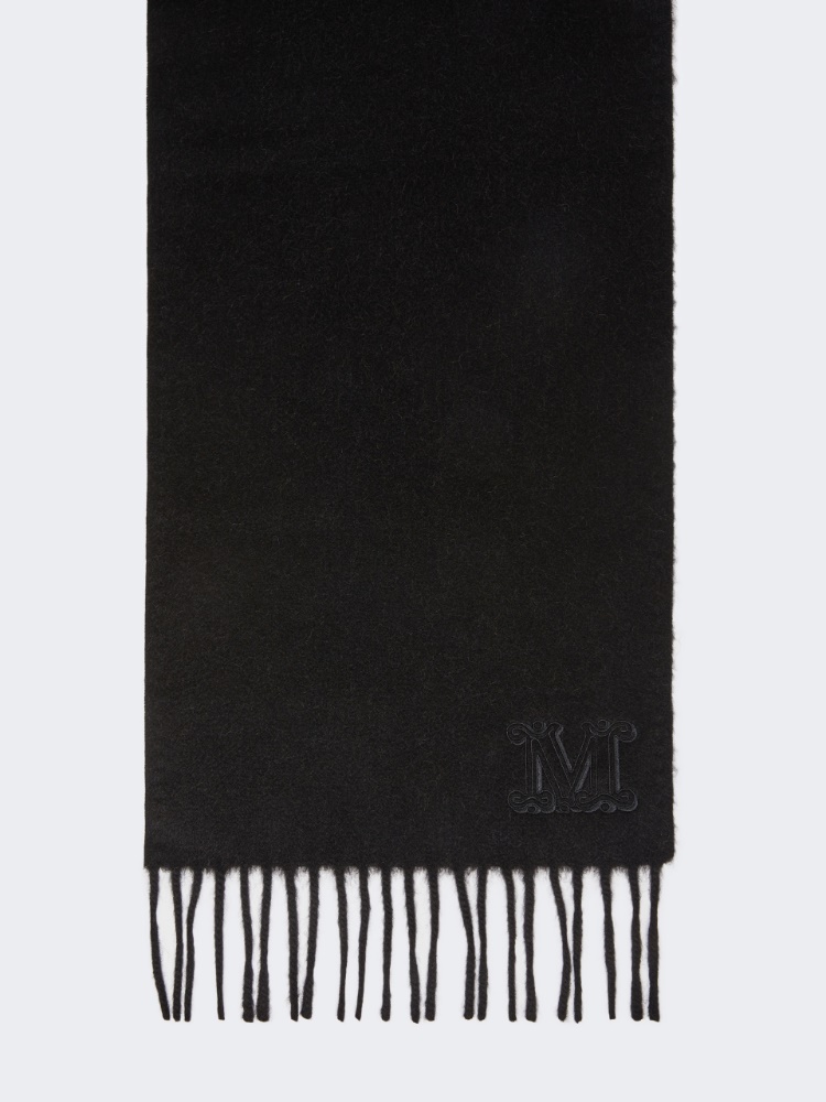 Monogram-embroidered camel stole - BLACK - 1