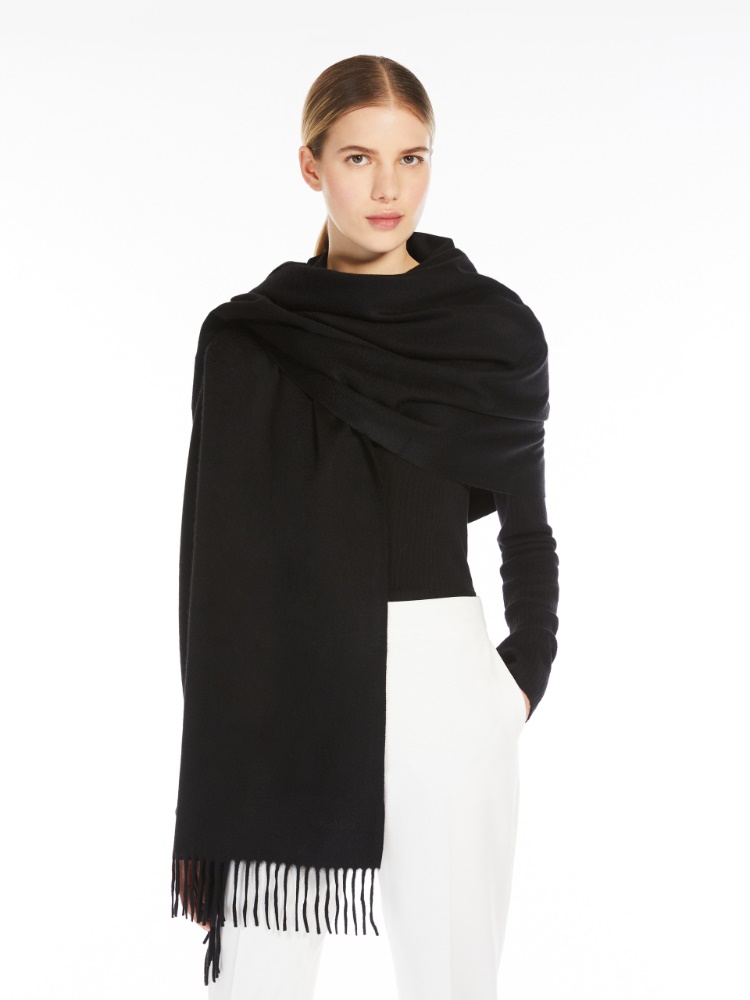Cashmere stole with logo - BLACK