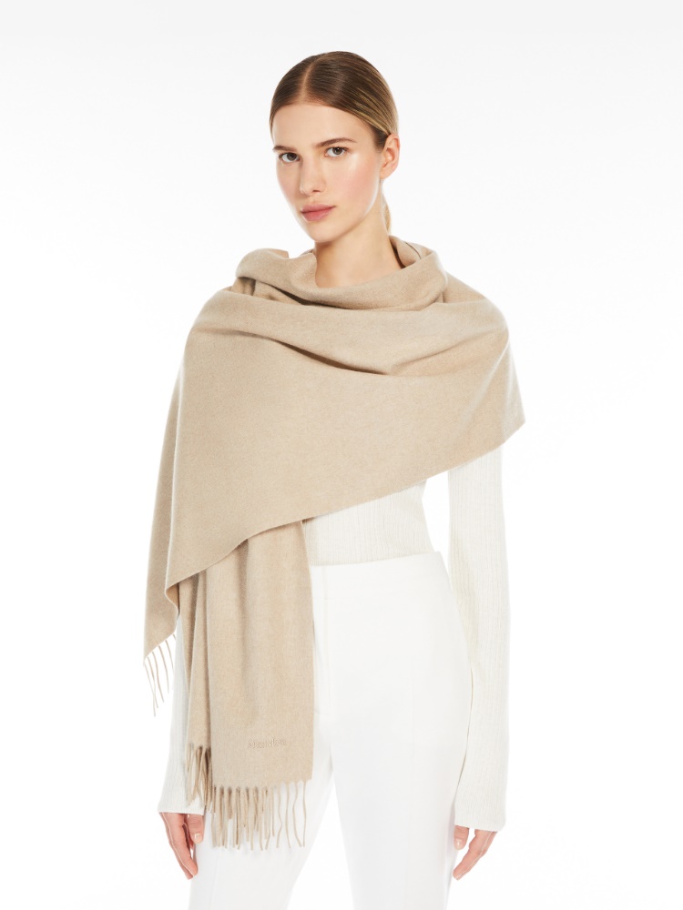 Cashmere stole with logo - BEIGE