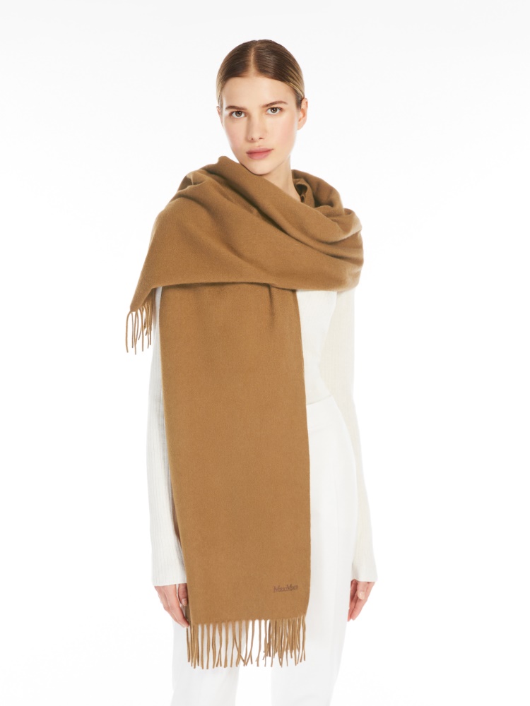 Cashmere stole with logo - CAMEL