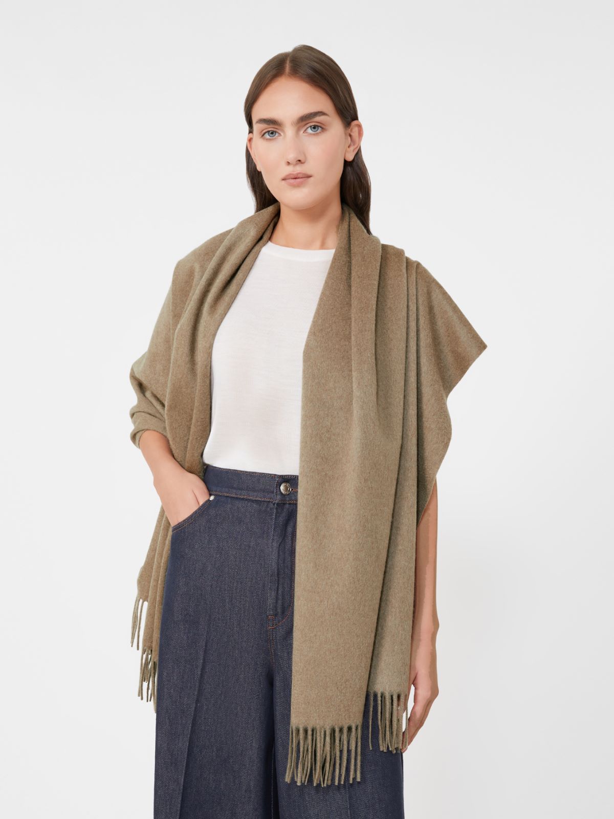 Stola in cachemire con logo - BEIGE