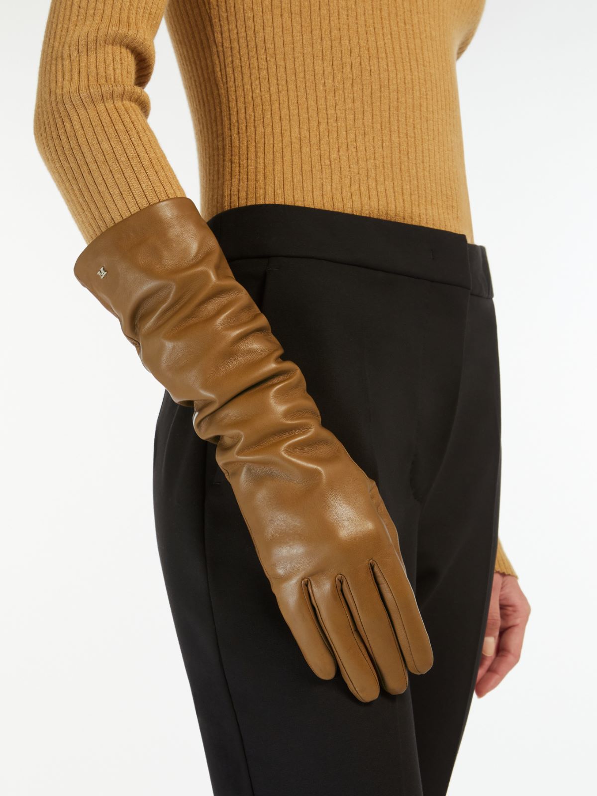 Long Nappa leather gloves - TOBACCO - 3