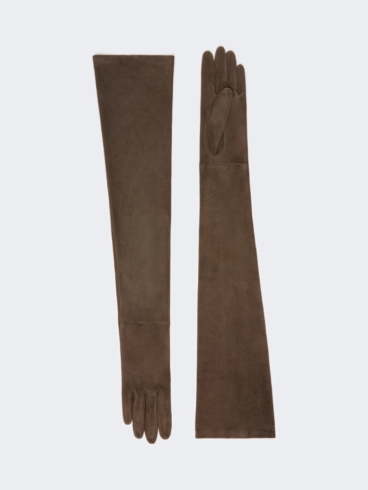 Gants longs en cuir suédé - BRUN FONCE