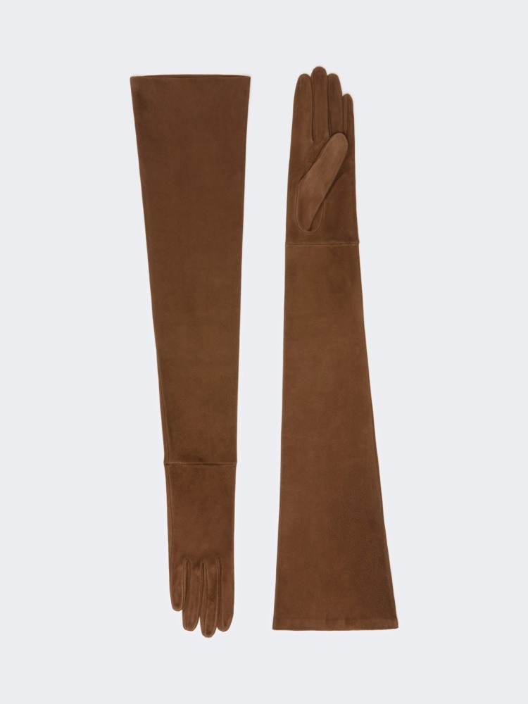 Gants longs en cuir suédé - BRUN