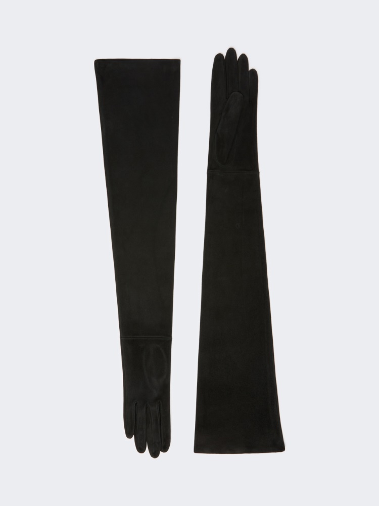 Gants longs en cuir suédé - GRIS MOYEN