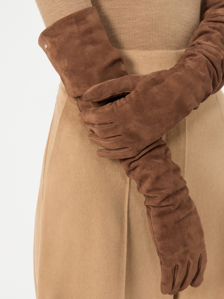 Extra-long suede gloves - BROWN